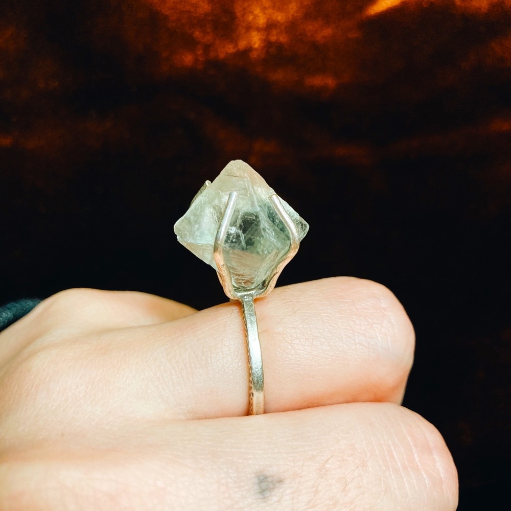 Natural Fluorite Crystal Ring, Adjustable